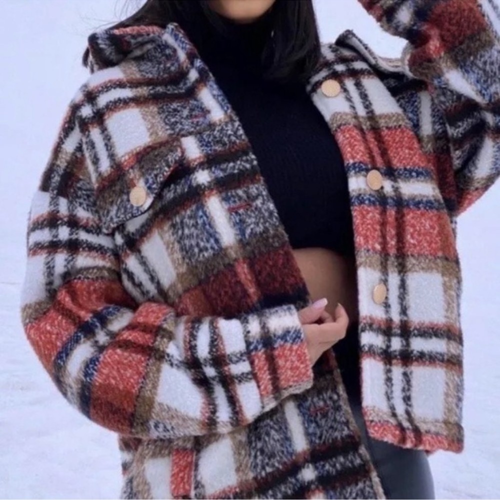 Zara Plaid Brushed Flannel Heavyweight Shacket Jacket Women’s Small - Picture 7 of 16